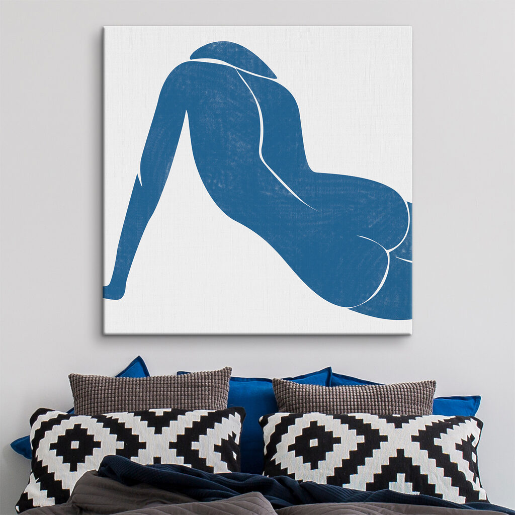 A blue drawing of a woman