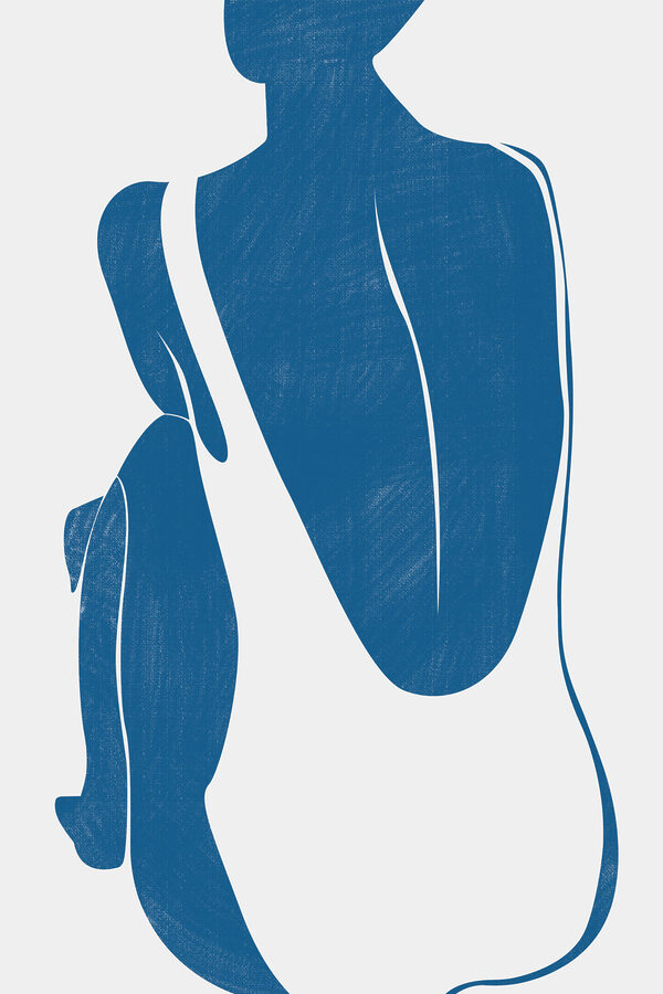 A blue and white silhouette of a woman and a penguin A blue and white silhouette of a woman and a penguin
