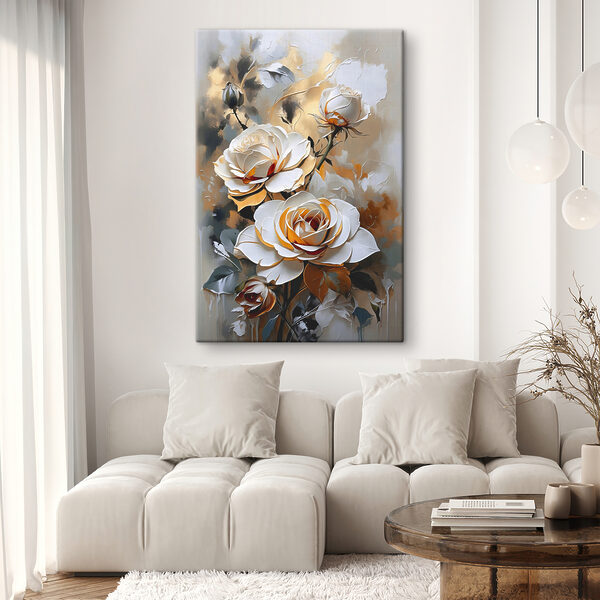 A painting of white roses