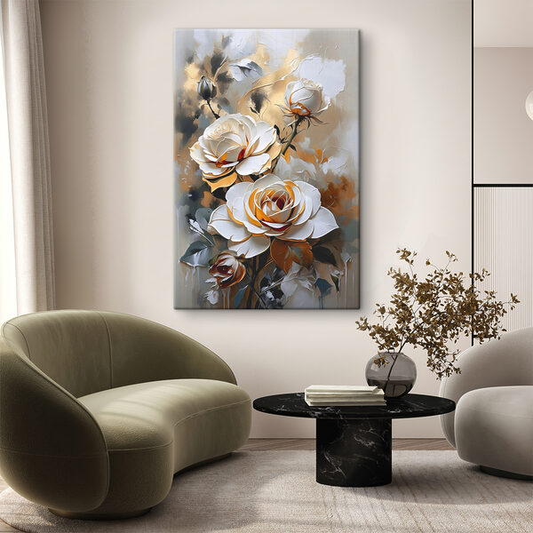 A painting of white roses