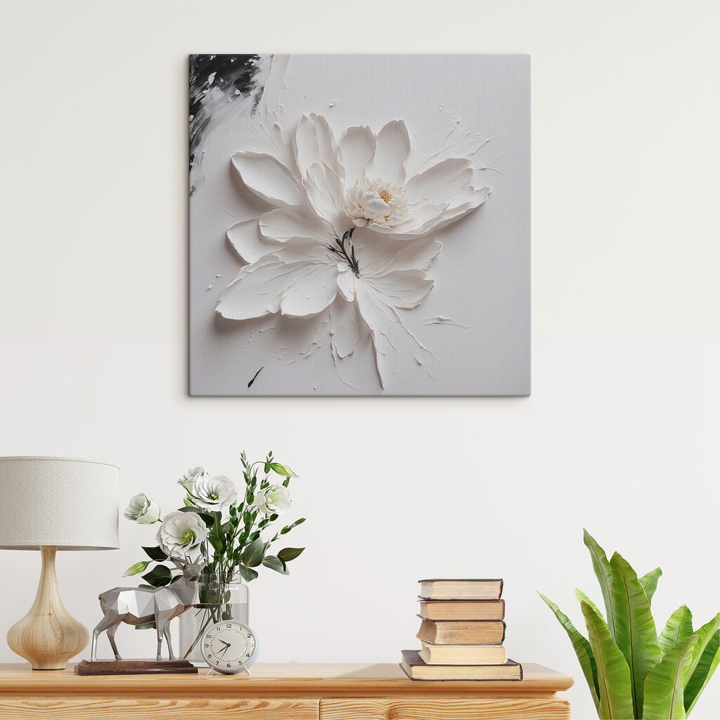 A white flower with black paint