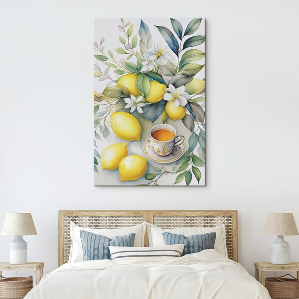 A painting of lemons and a cup of tea A painting of lemons and a cup of tea