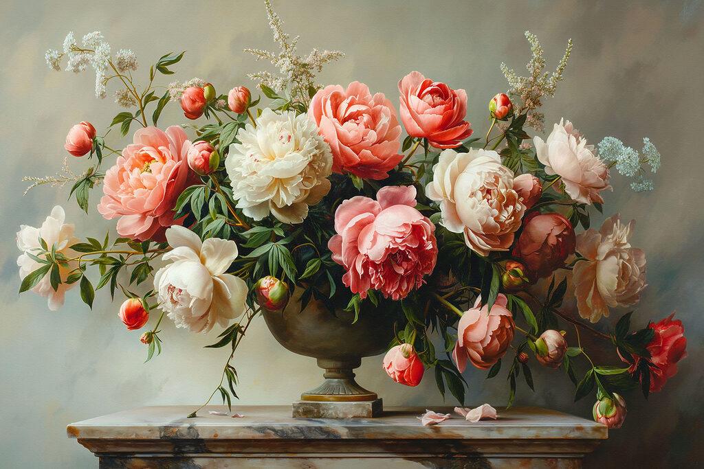 A vase of pink and white flowers