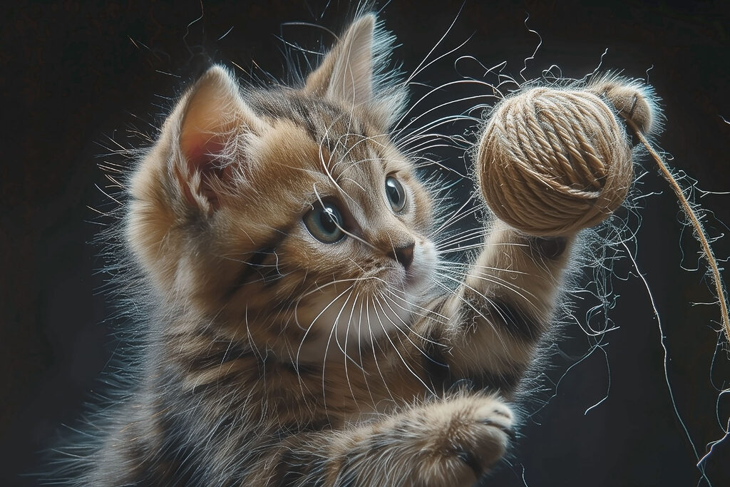 A cat playing with a ball of yarn A cat playing with a ball of yarn