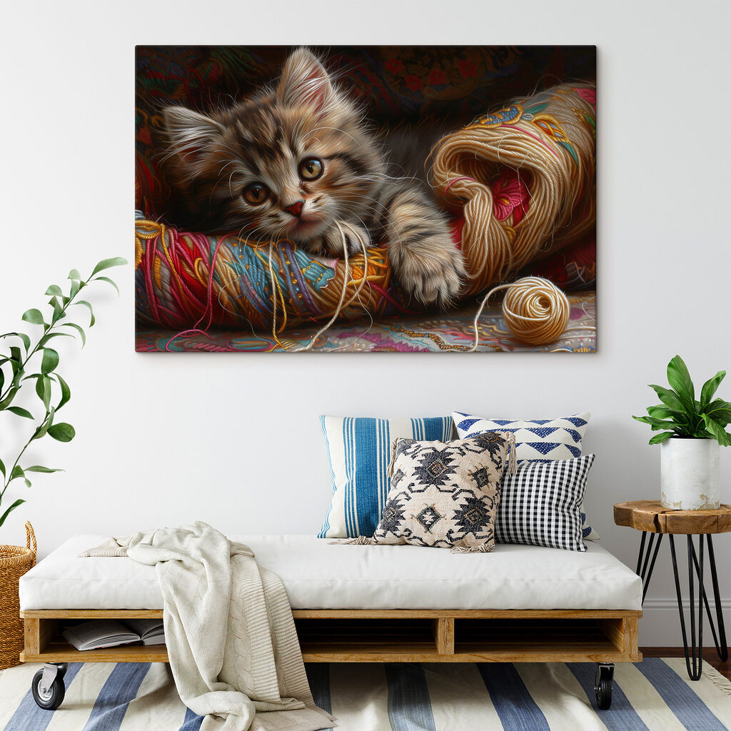 A cat lying on a ball of yarn