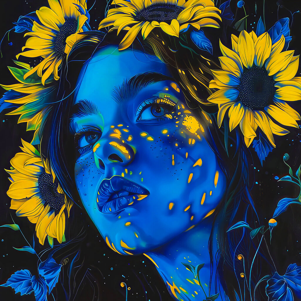 A woman with sunflowers in her hair A woman with sunflowers in her hair