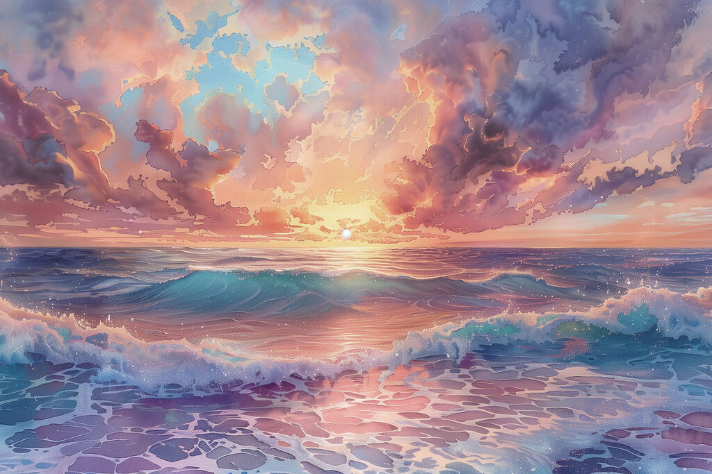 A sunset over the ocean
