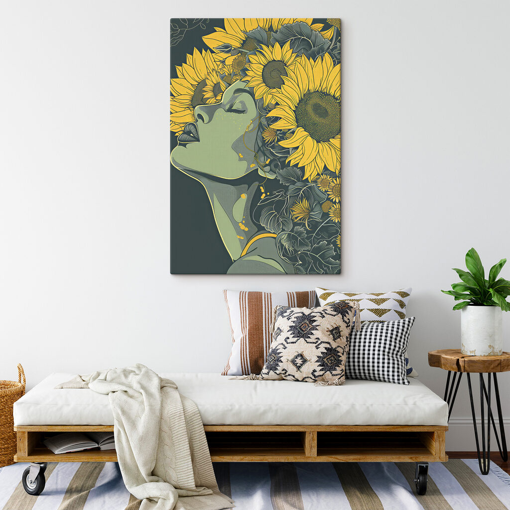 A woman with sunflowers in her hair