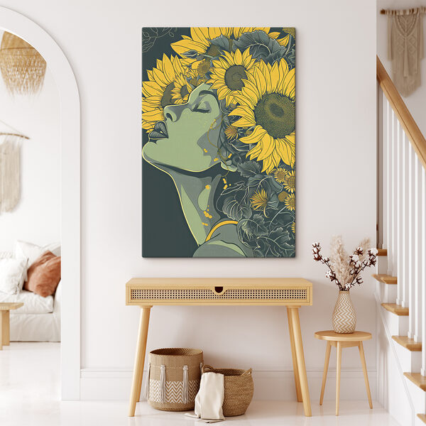 A woman with sunflowers in her hair