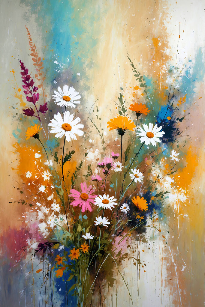 A painting of flowers and leaves A painting of flowers and leaves