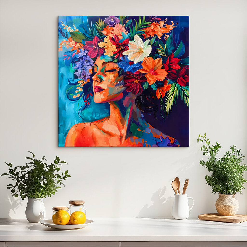 A painting of a woman with flowers in her hair
