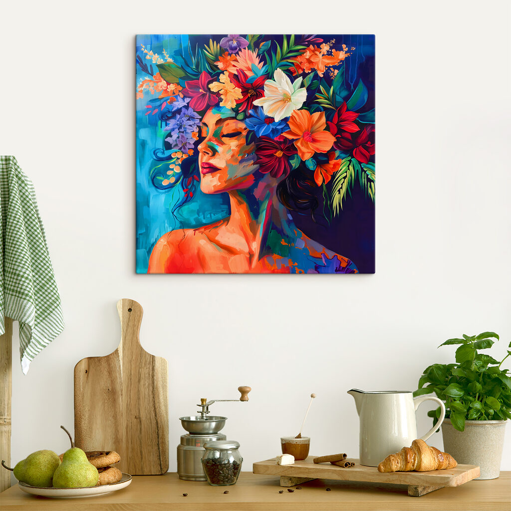 A painting of a woman with flowers in her hair