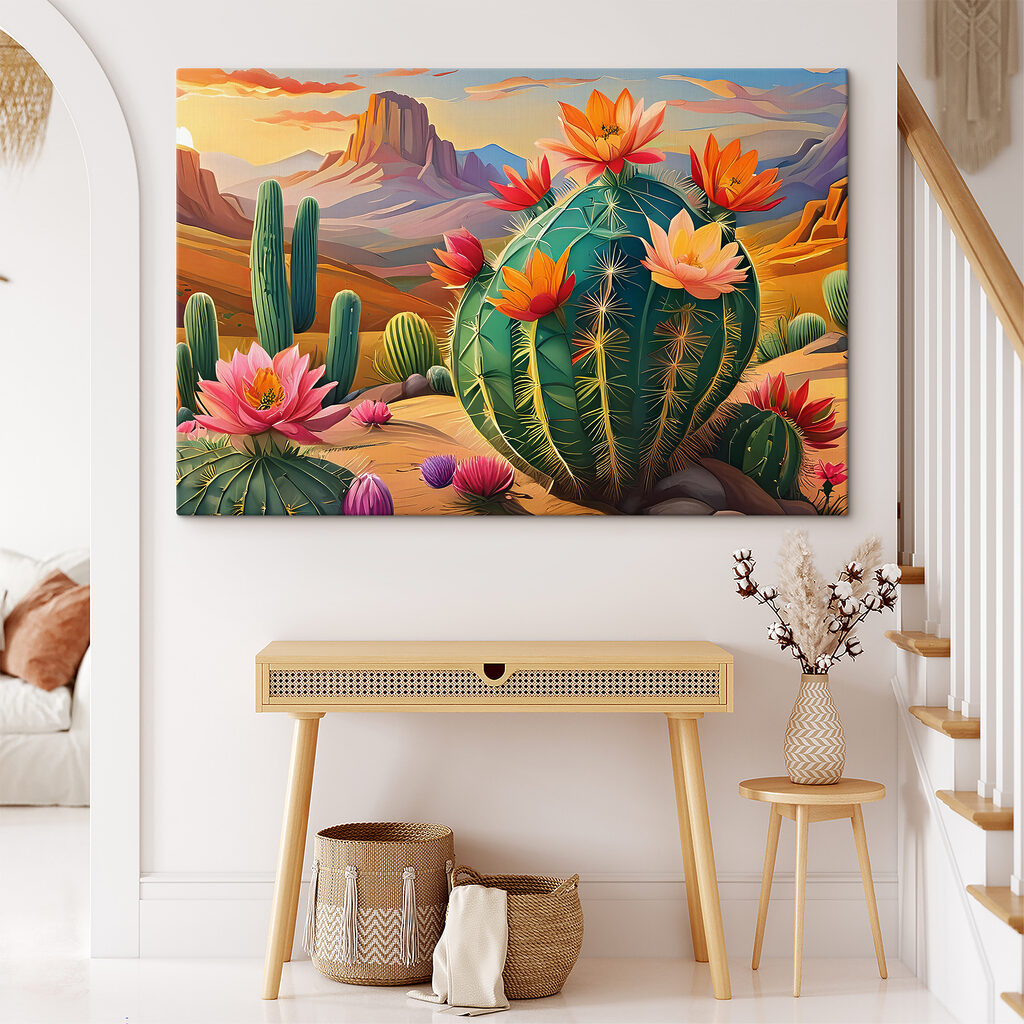 A cactus with flowers in the desert A cactus with flowers in the desert