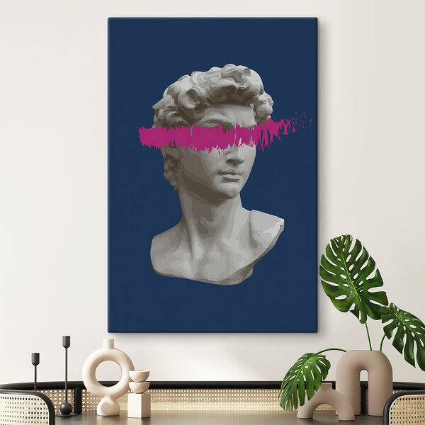 A statue of a man with a pink line