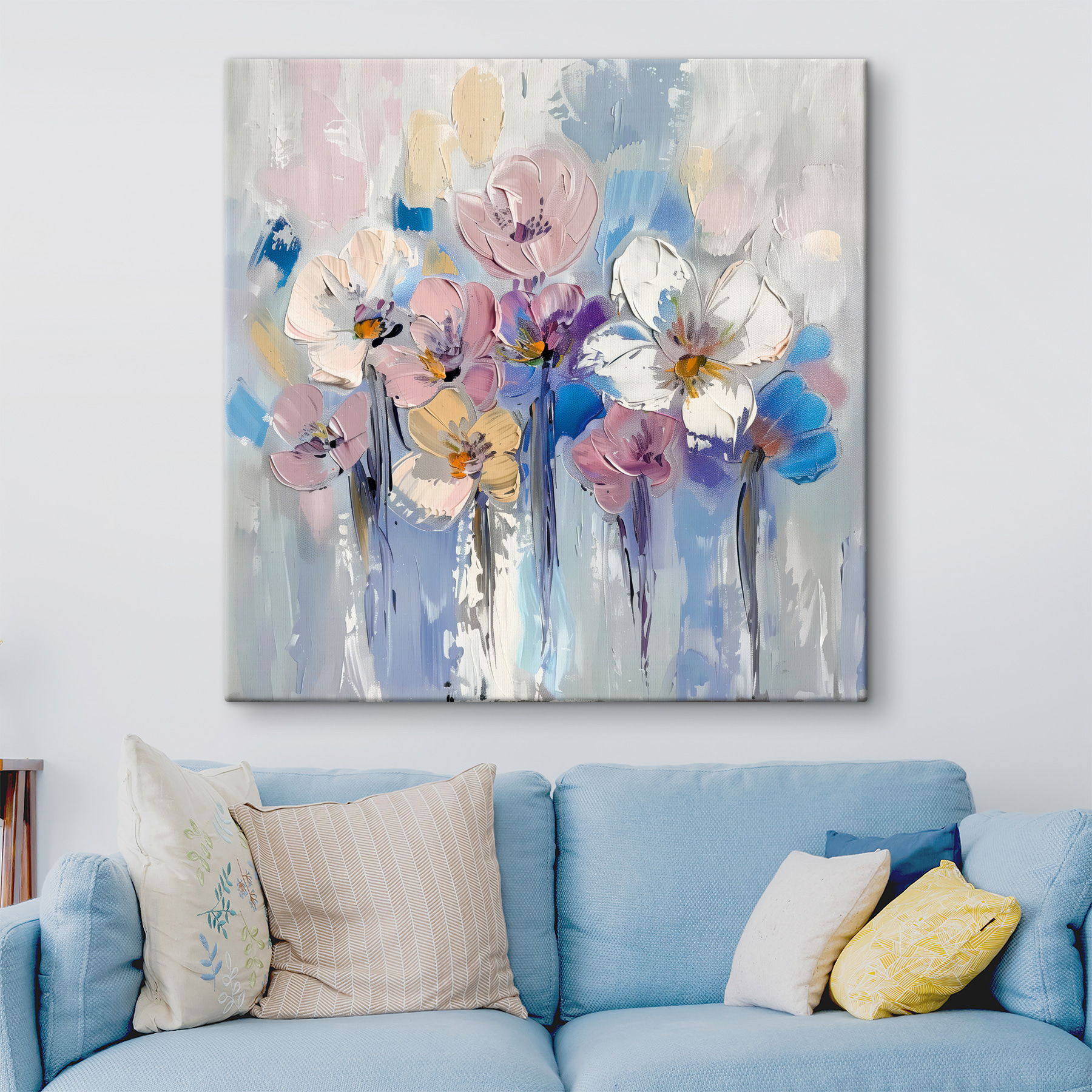 A painting of flowers on a white background