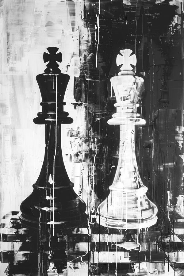A black and white painting of a chess piece A black and white painting of a chess piece