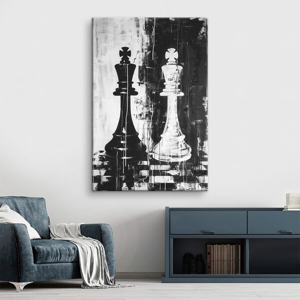 A black and white painting of a chess piece A black and white painting of a chess piece
