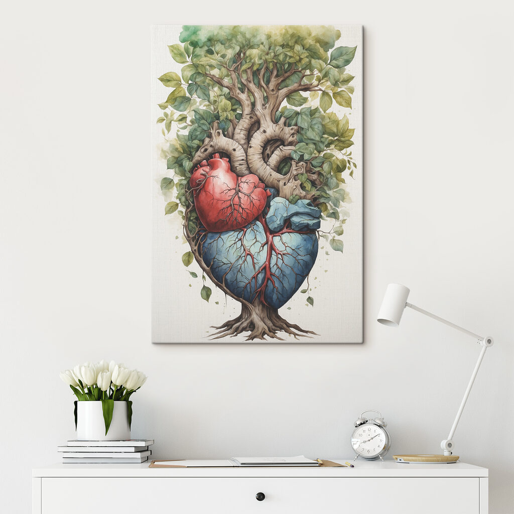 A tree with leaves and a heart