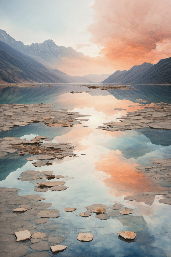 A lake with rocky mountains and clouds A lake with rocky mountains and clouds