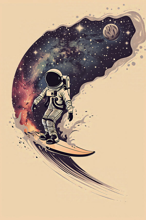 Astronauta jeżdżący na desce surfingowej Astronauta jeżdżący na desce surfingowej