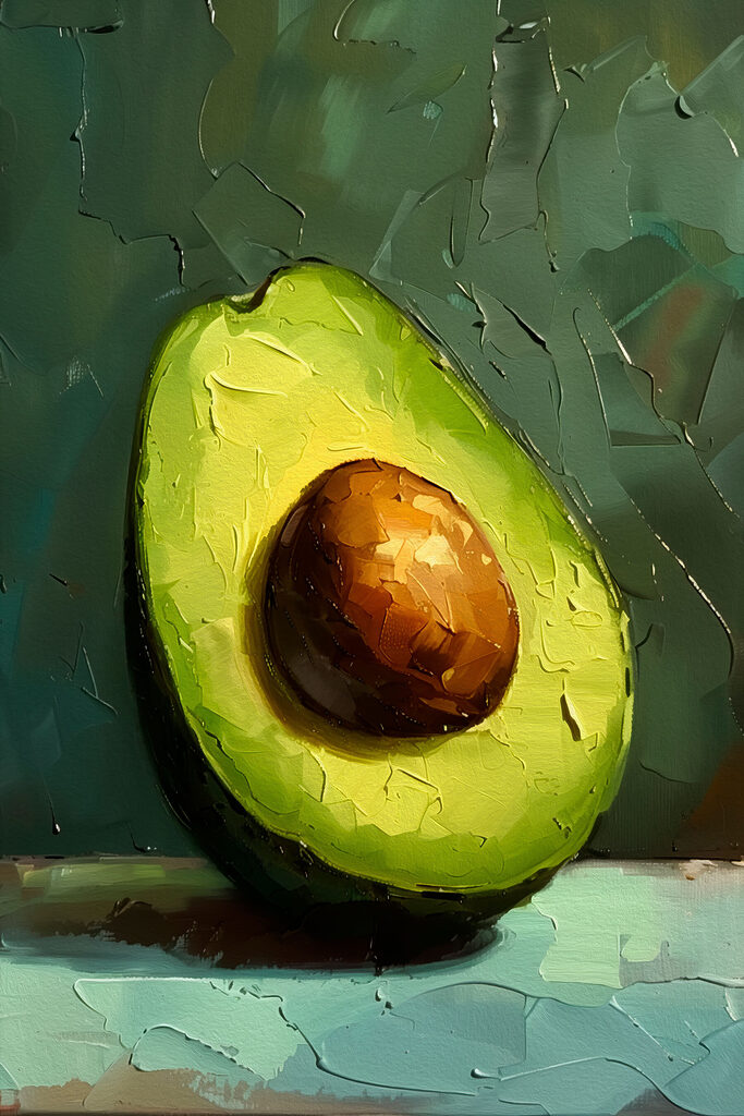 A painting of an avocado A painting of an avocado