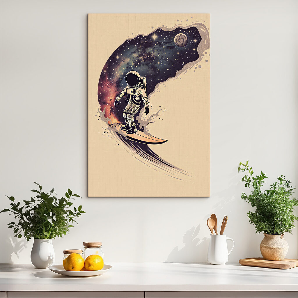 An astronaut riding a surfboard