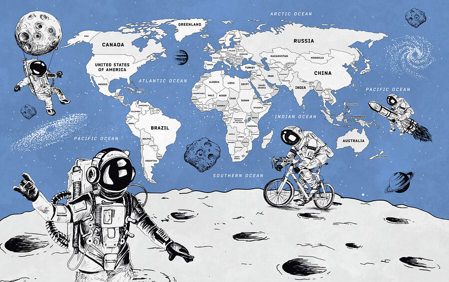 Rysunek przedstawiający dwóch astronautów na Księżycu
