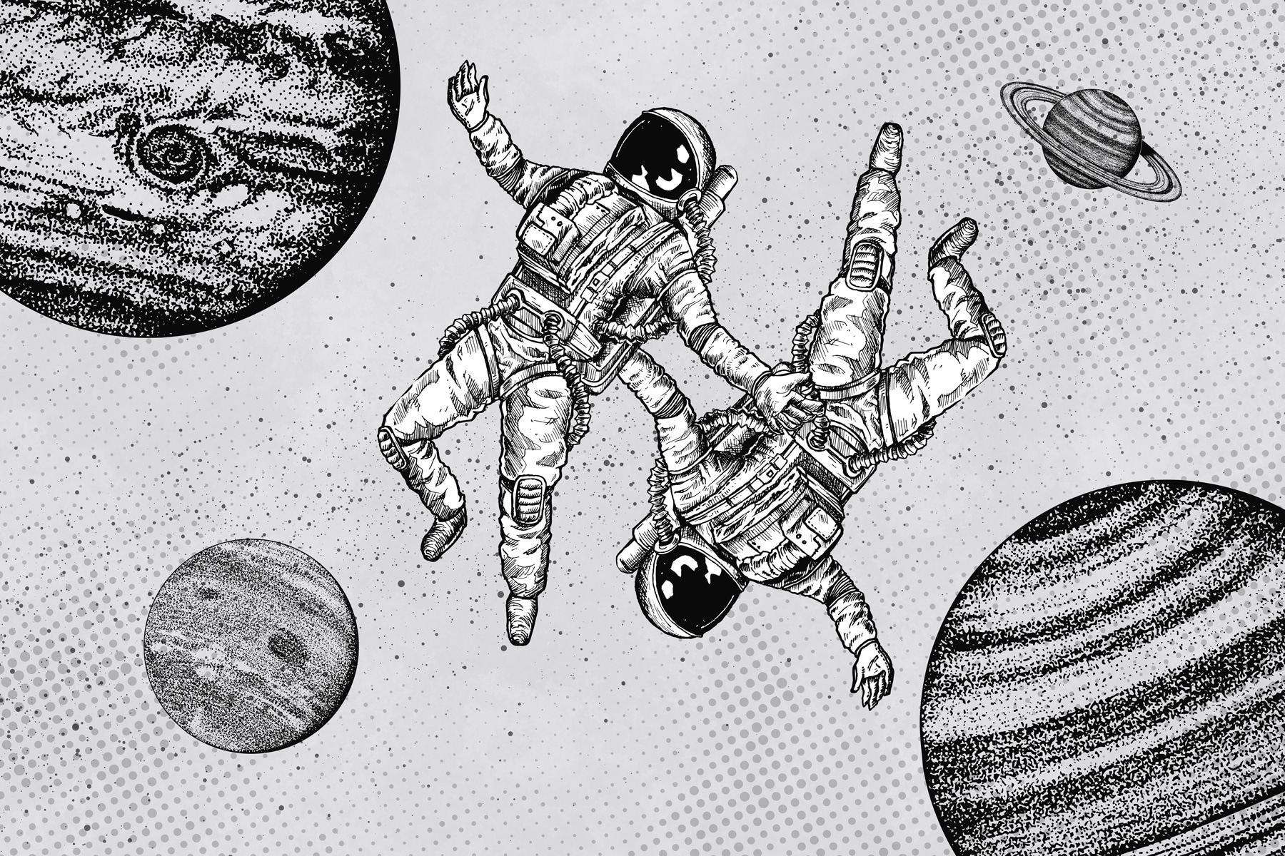 w00630p - Rysunek przedstawiający astronautów w kosmosie - tegory