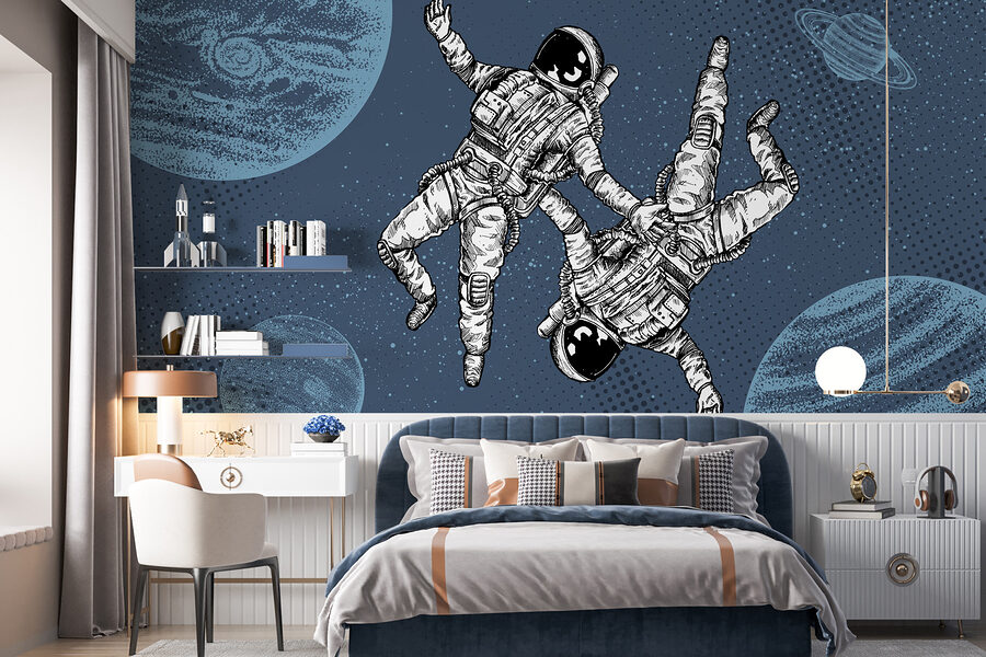 Dwóch astronautów unoszących się w przestrzeni kosmicznej Dwóch astronautów unoszących się w przestrzeni kosmicznej