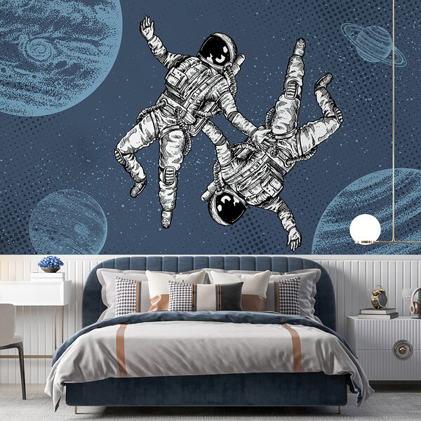 Dwóch astronautów unoszących się w przestrzeni kosmicznej Dwóch astronautów unoszących się w przestrzeni kosmicznej