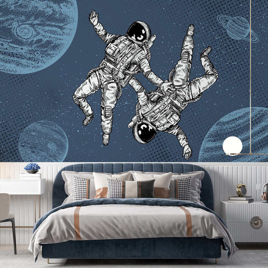 Dwóch astronautów unoszących się w przestrzeni kosmicznej Dwóch astronautów unoszących się w przestrzeni kosmicznej
