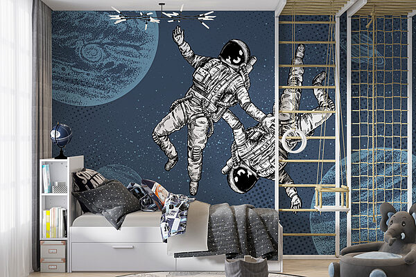 Dwóch astronautów unoszących się w przestrzeni kosmicznej Dwóch astronautów unoszących się w przestrzeni kosmicznej