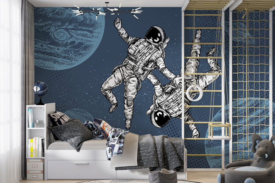 Dwóch astronautów unoszących się w przestrzeni kosmicznej Dwóch astronautów unoszących się w przestrzeni kosmicznej
