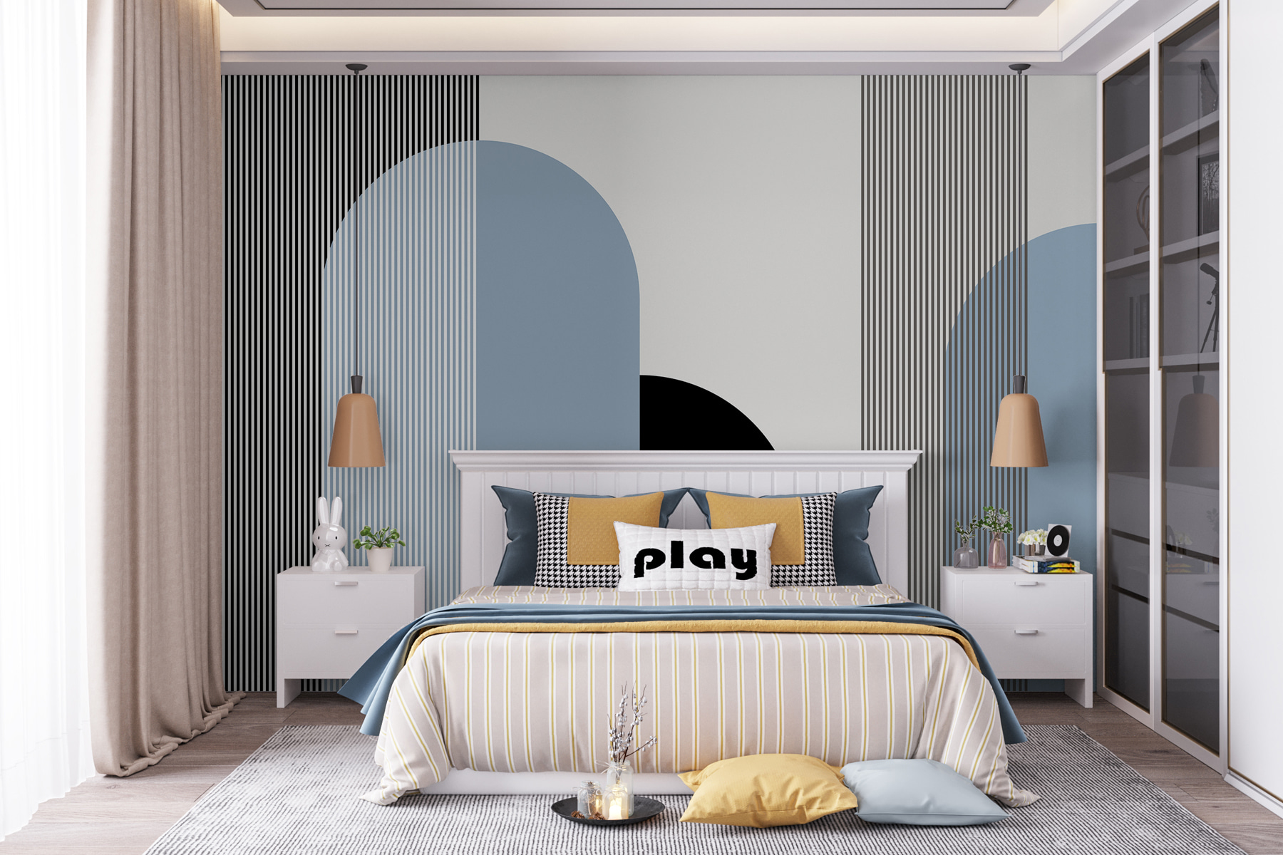 w00631v2pib1mr - Czarno-białe i niebieskie geometryczne kształty - tegory