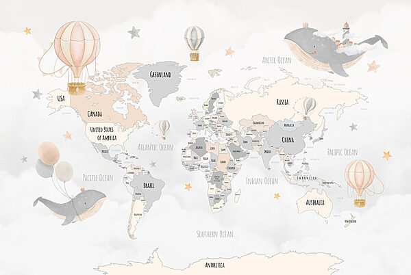 Mapa świata z balonami na ogrzane powietrze Mapa świata z balonami na ogrzane powietrze