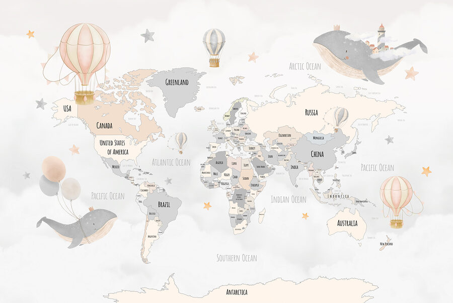 Mapa świata z balonami na ogrzane powietrze