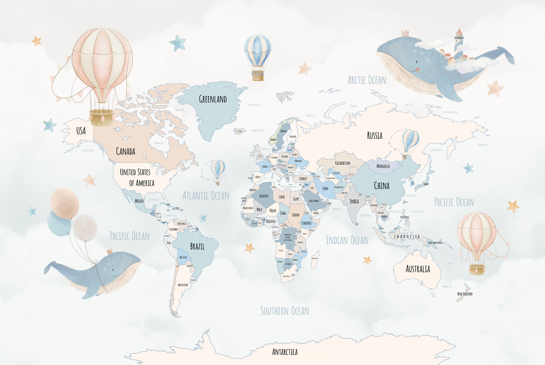 w00680v2p - Mapa świata z balonami na ogrzane powietrze - tegory