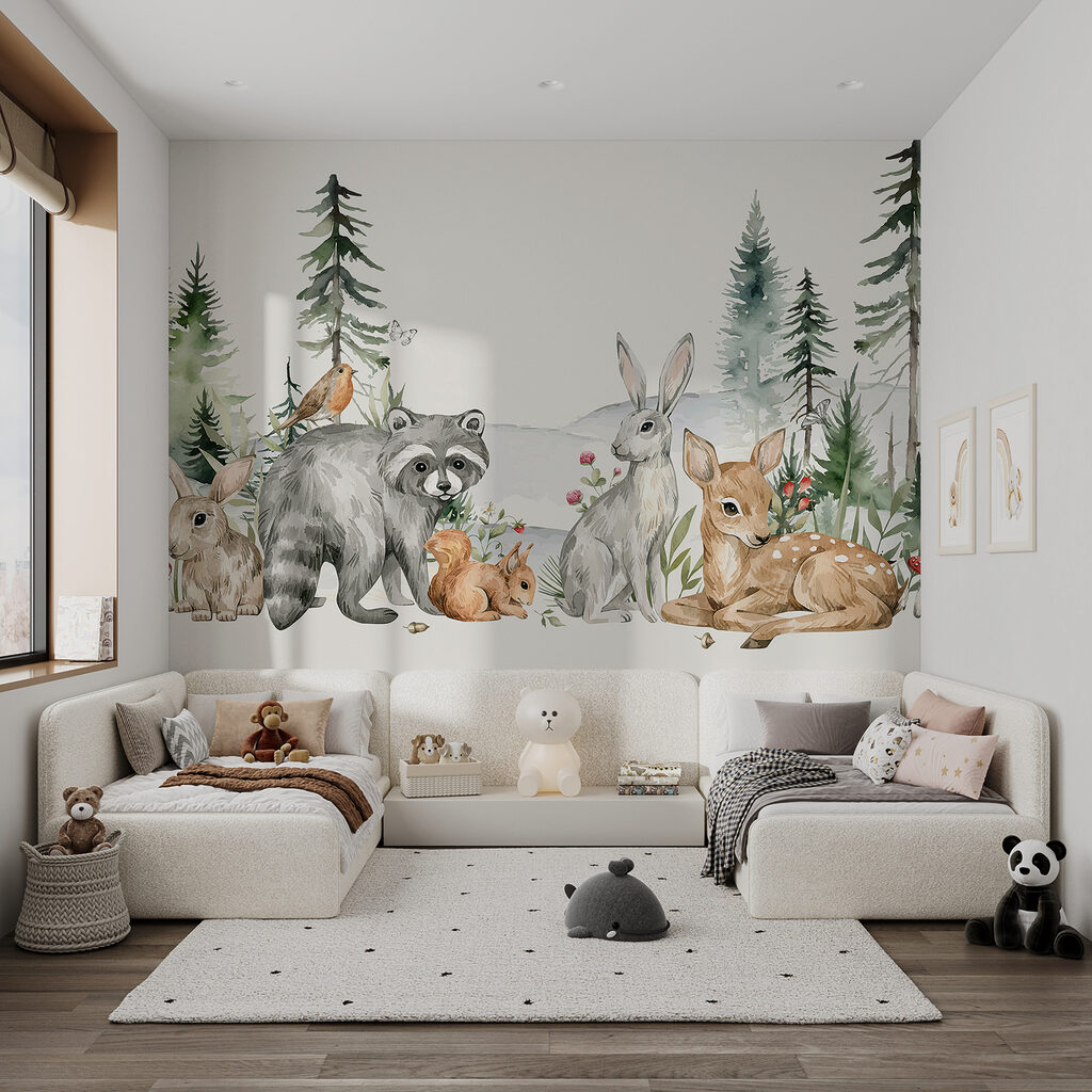 A group of animals in a forest