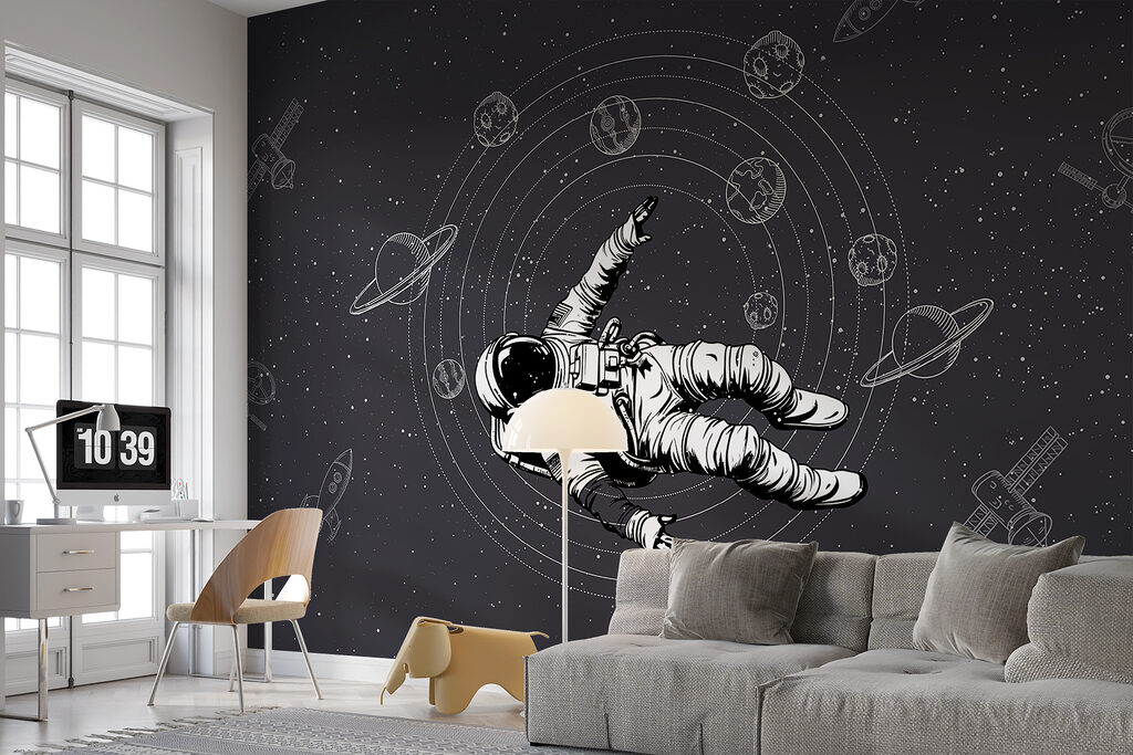 An astronaut floating in space