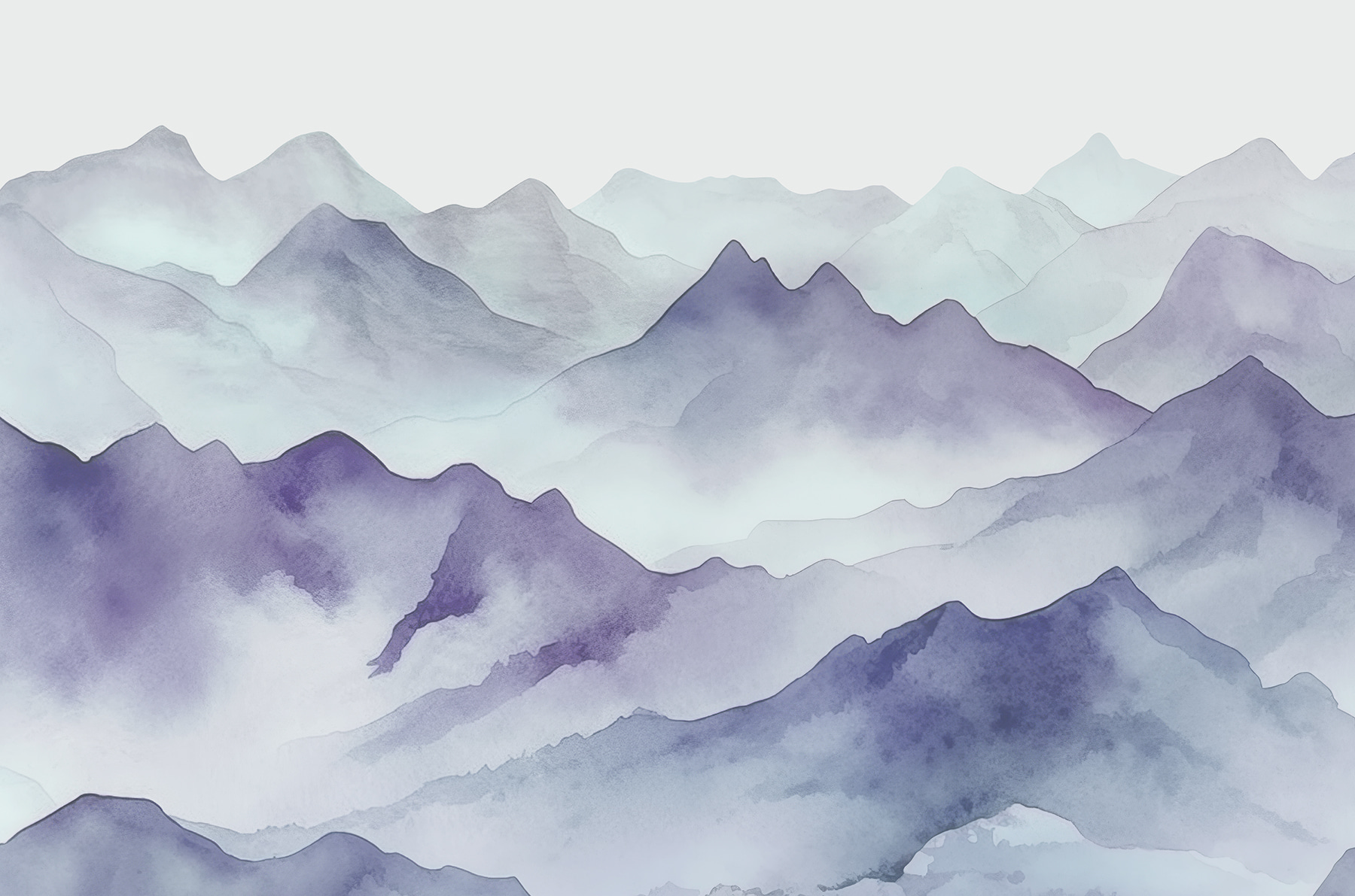 A watercolor of mountains and fog