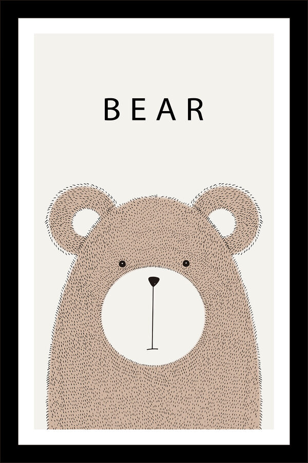 A bear with black text