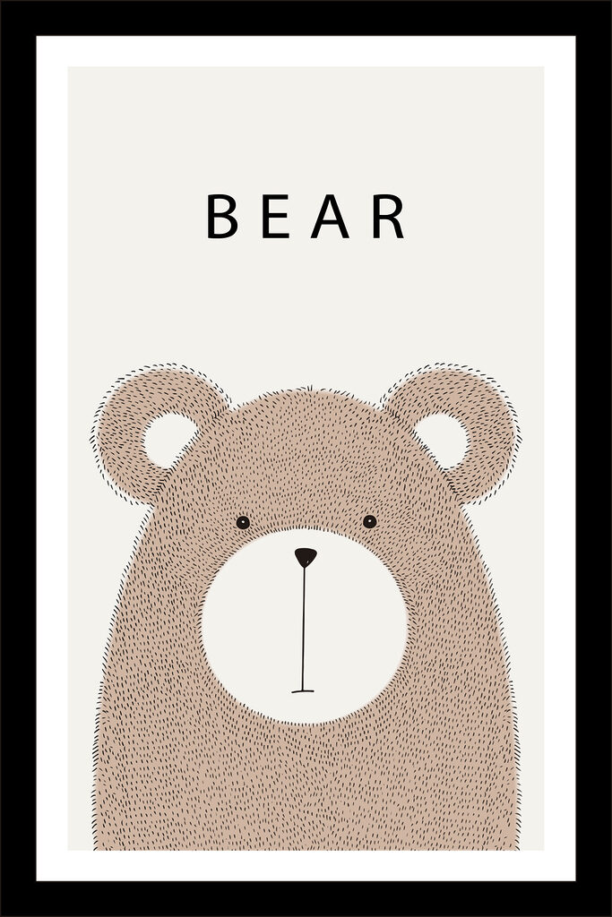 A bear with black text