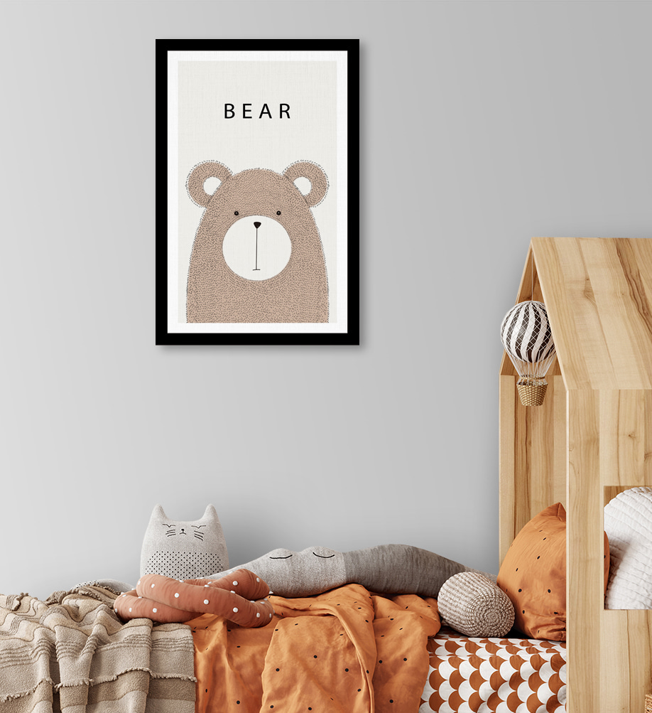 A bear with black text