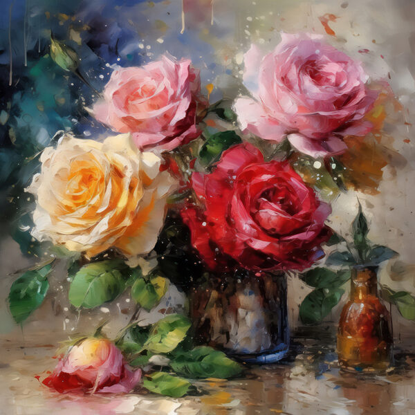 A painting of flowers in a vase A painting of flowers in a vase