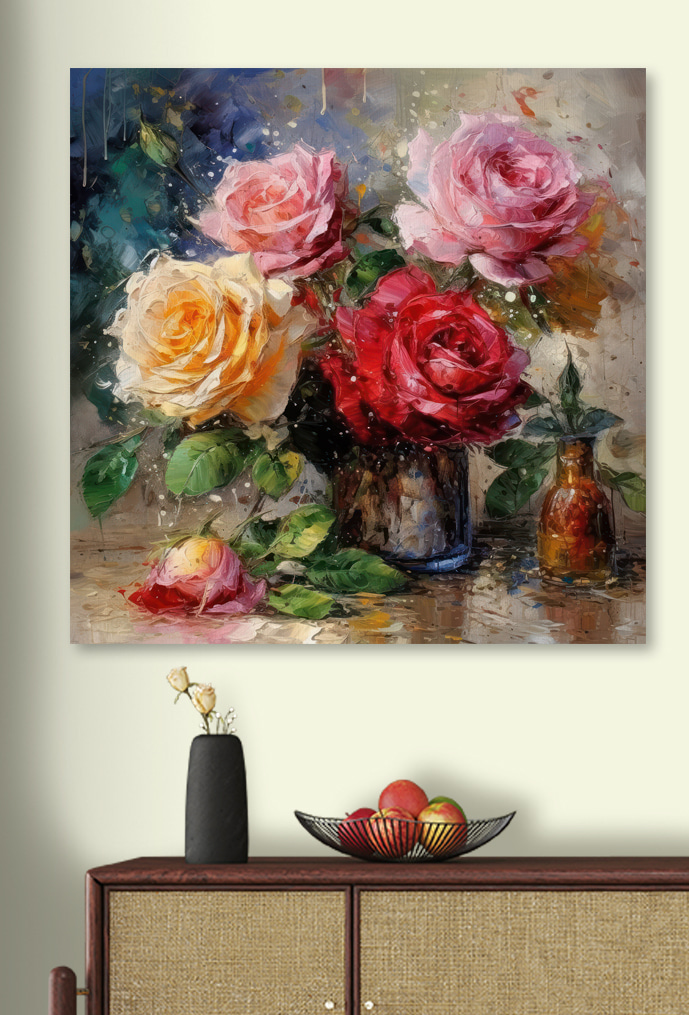 A painting of flowers in a vase A painting of flowers in a vase