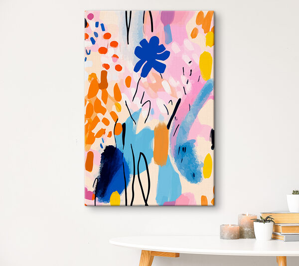 A colorful painting of flowers and leaves A colorful painting of flowers and leaves