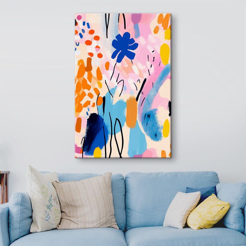 A colorful painting of flowers and leaves A colorful painting of flowers and leaves