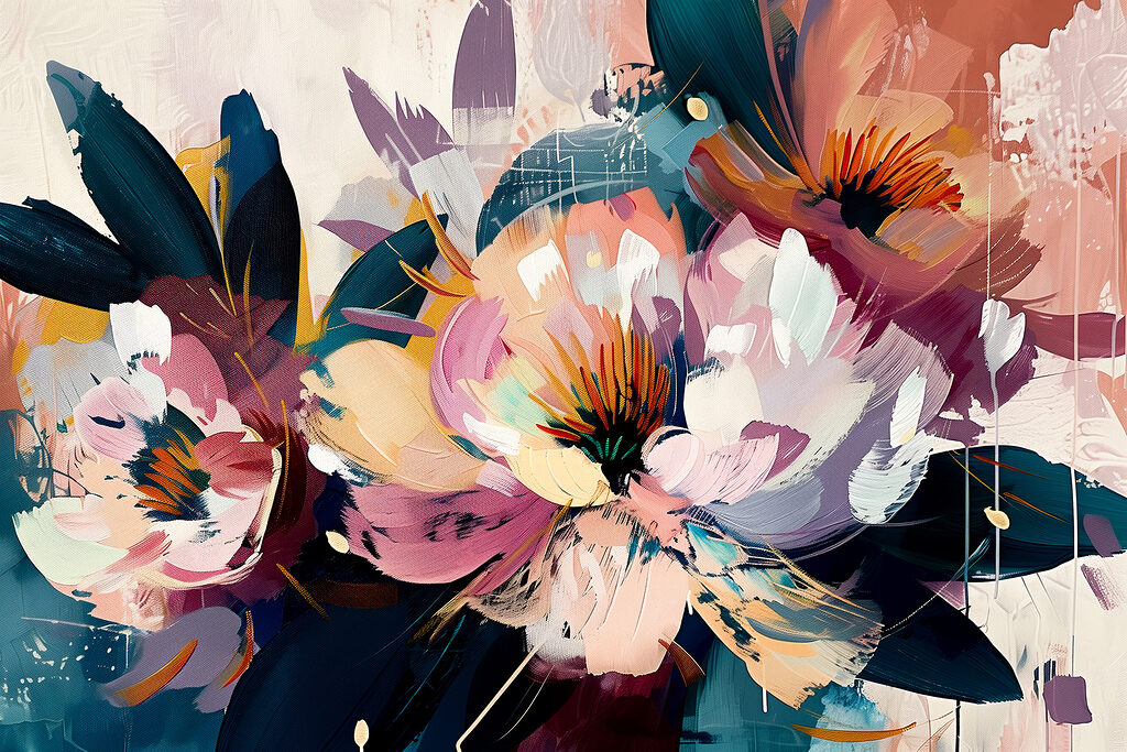 A painting of flowers and leaves A painting of flowers and leaves