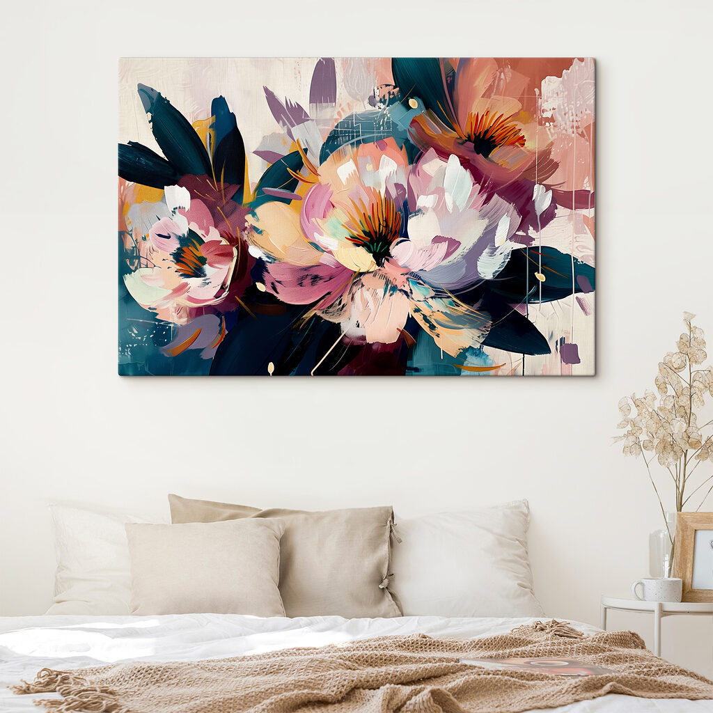 A painting of flowers and leaves A painting of flowers and leaves