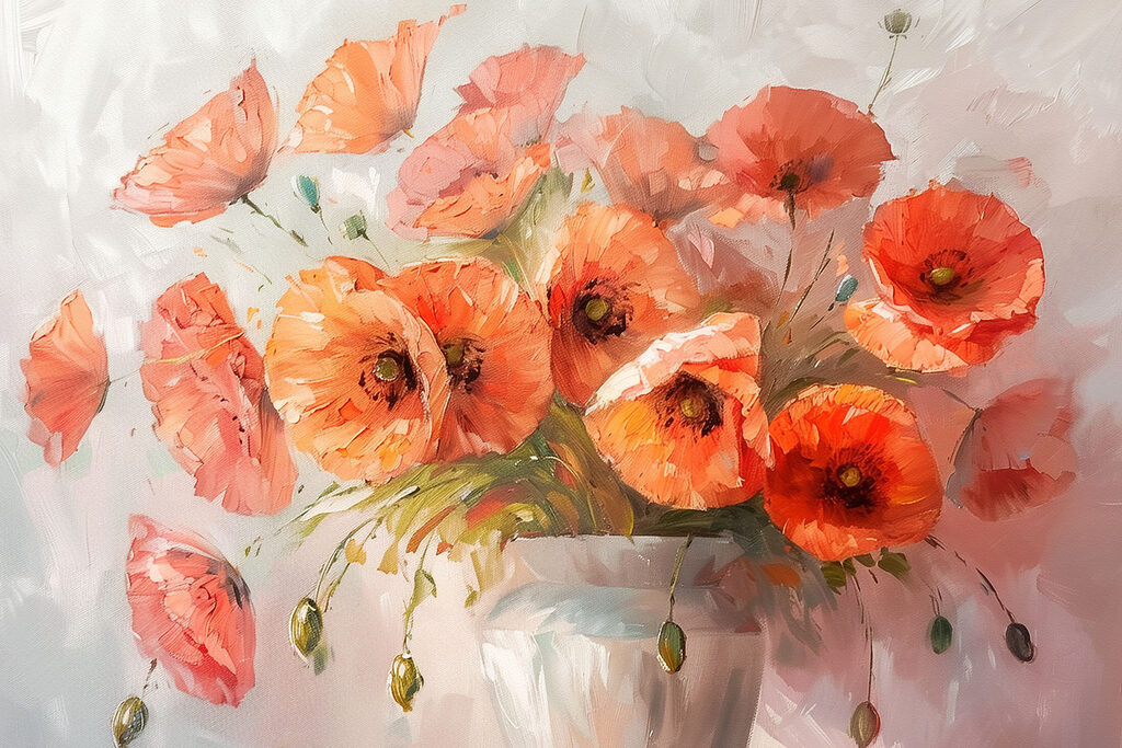 A painting of flowers in a vase